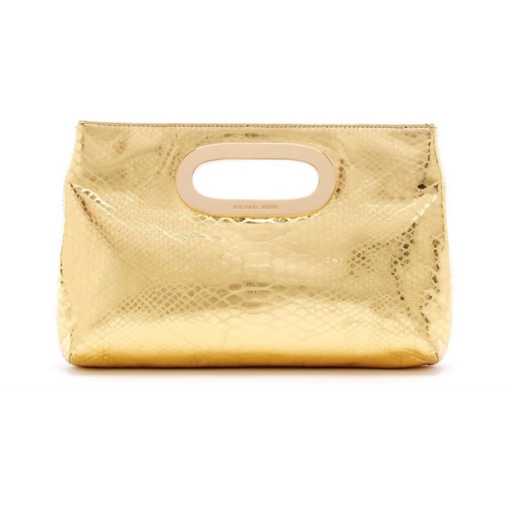 Michael Kors Berkeley Metallic Python Clutch Gold - image 1